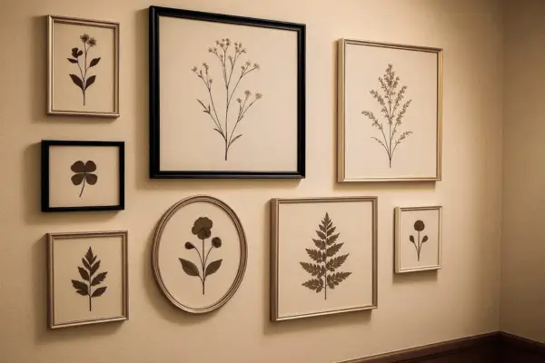 Quadros com folhas prensadas para corredor sofisticado