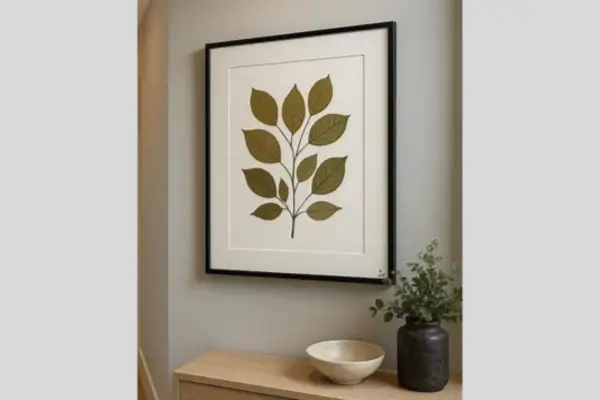 Quadro ideal para corredor estreito com folhas prensadas em moldura sofisticada para decoração moderna