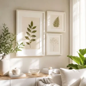 Molduras para quadros de folhas prensadas em estilo branco e off-white com decoração botânica elegante