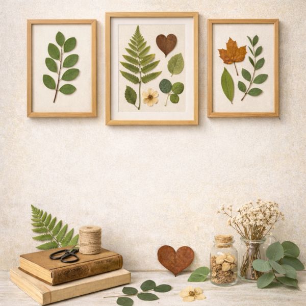 quadros com folhas prensadas