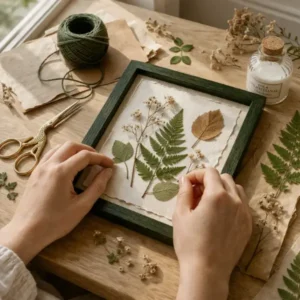 como fazer quadros com folhas prensadas