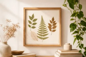 quadro com folhas prensadas decoração natural parede