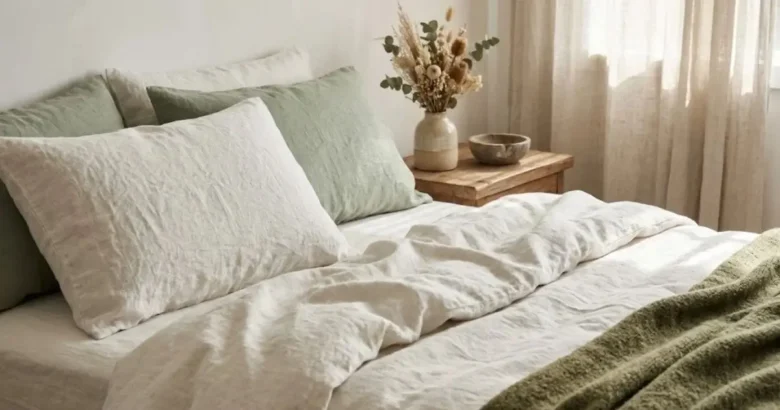 Soft linen bedding showing how to soften linen sheets naturally
