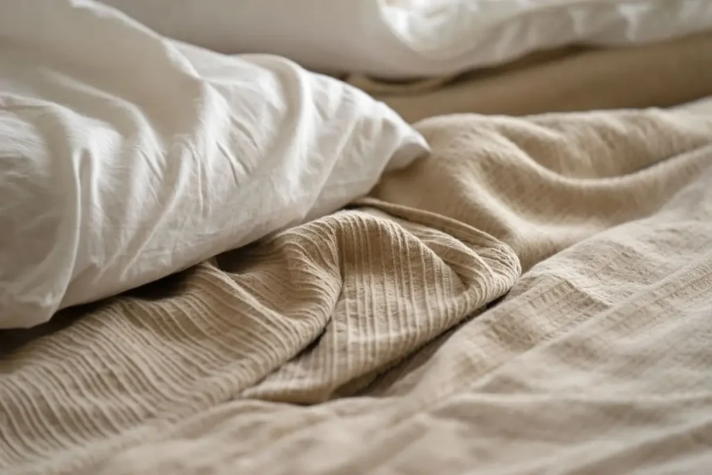 Soft linen sheets with a naturally relaxed texture after gentle washing and regular use.