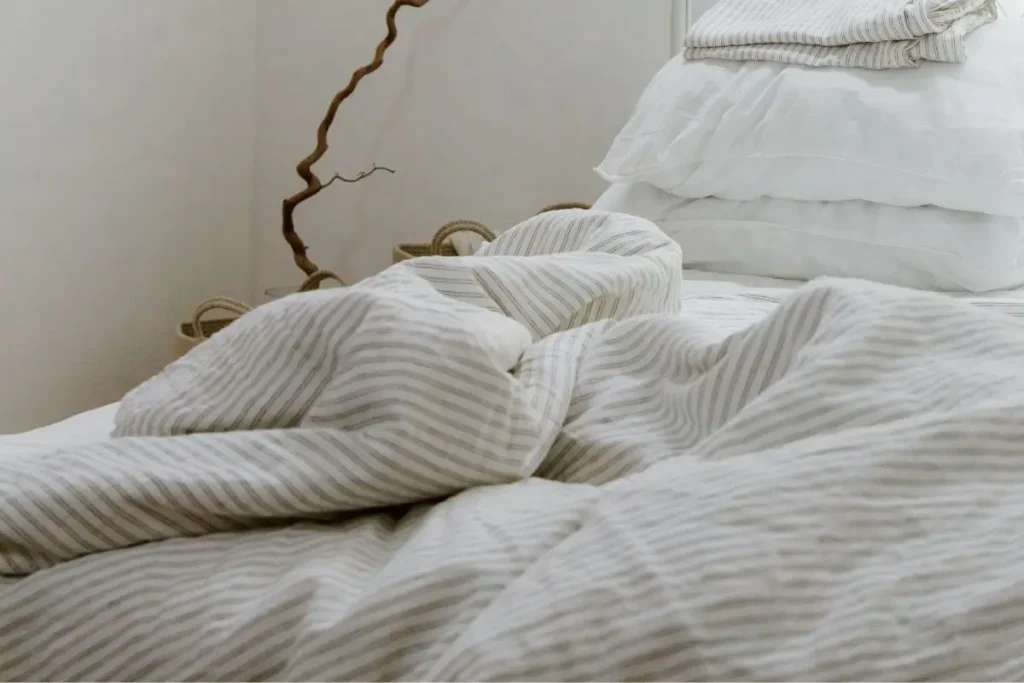 Natural hemp bed sheets with a durable texture and relaxed appearance.